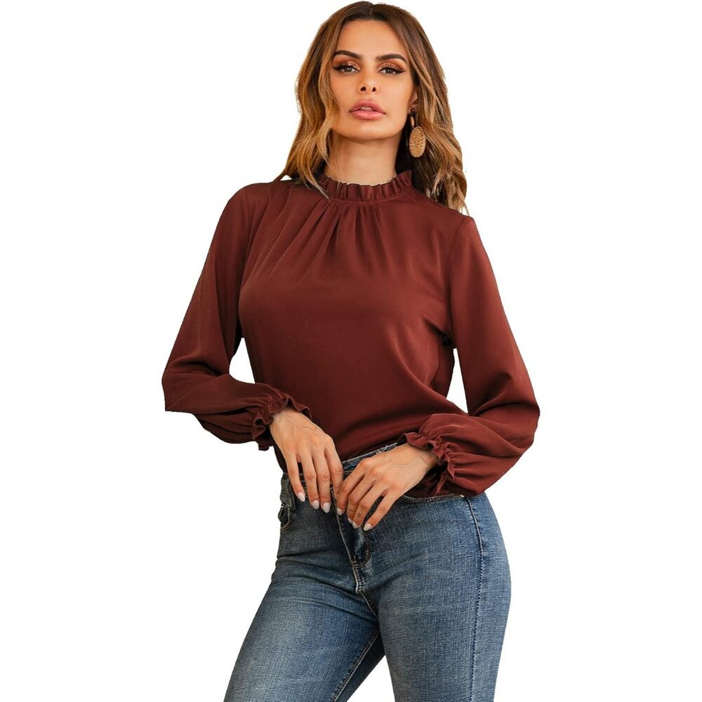 Women's Long Sleeve Blouse Solid Polyester Flounc… - image 3